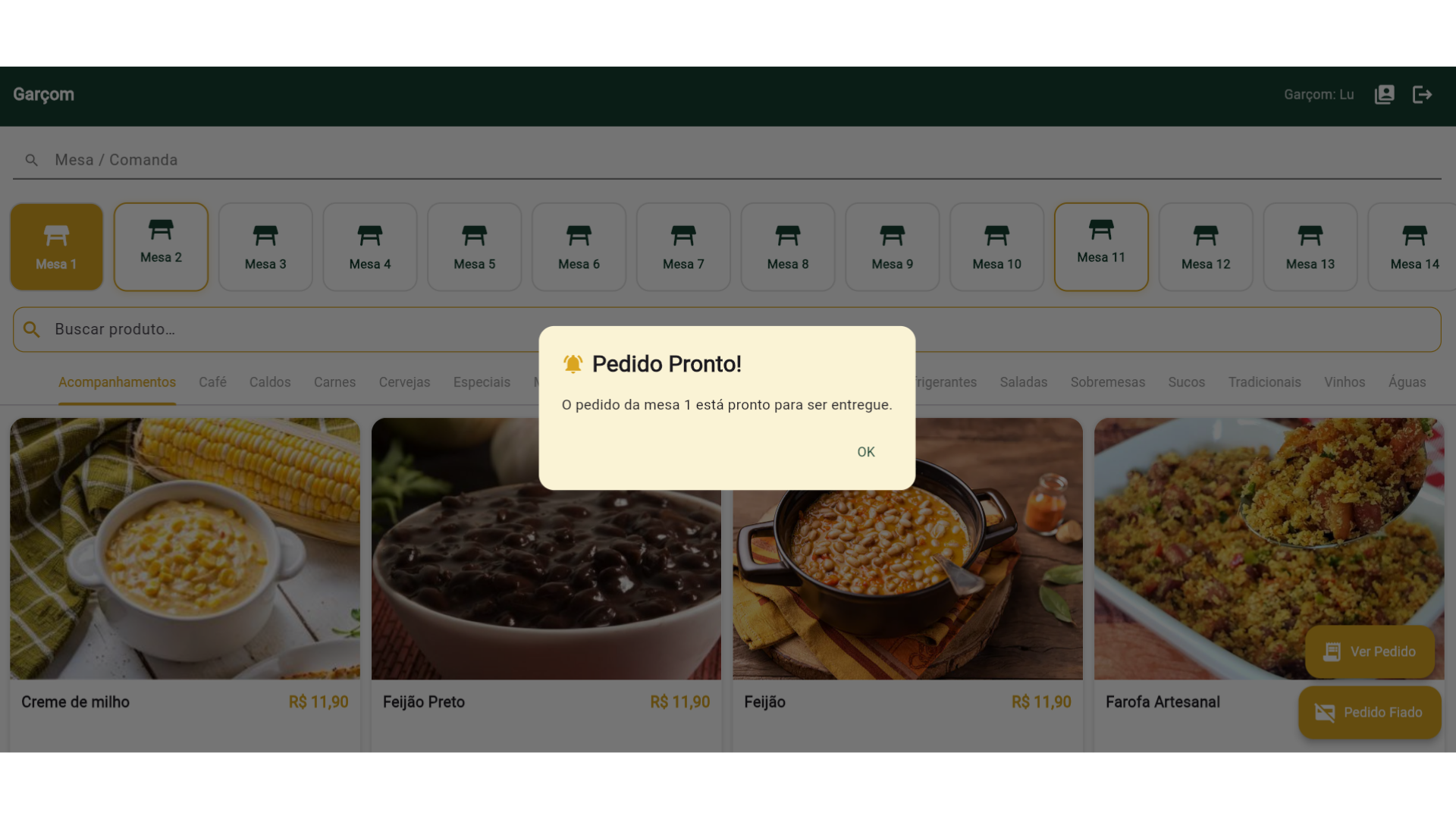 Notificação de pedido pronto